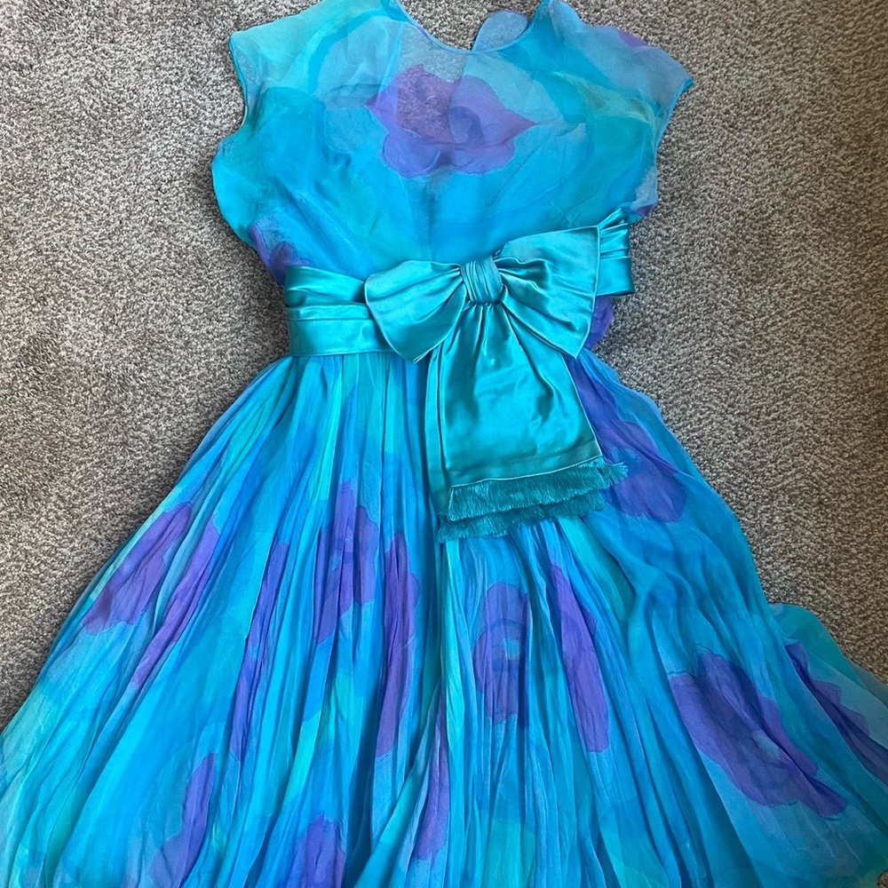 1960s vintage silk chiffon cocktail dress boned floral wedding designer
